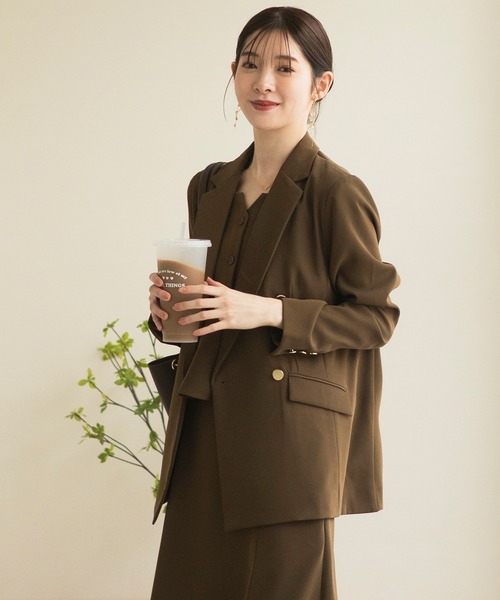 CELEN（セレン）の「【洗える/オフィスカジュアルスーツ/セレモニースーツ/カセット服】ダブルブレストジャケット・ドレープスカート 2点セット（スーツセット・レディース・ネイビー/ブラウン/ブラック/グレー系その他・S/M/L/ST/MT/LT）」の7枚目の写真
