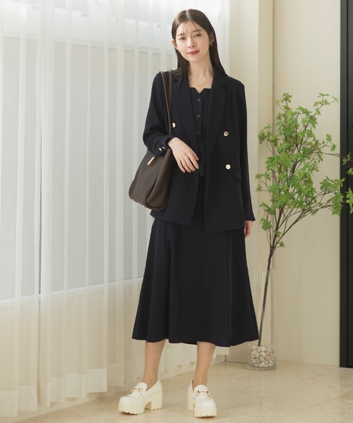 CELEN（セレン）の「【洗える/オフィスカジュアルスーツ/セレモニースーツ/カセット服】ダブルブレストジャケット・ドレープスカート 2点セット（スーツセット・レディース・ネイビー/ブラウン/ブラック/グレー系その他・S/M/L/ST/MT/LT）」の20枚目の写真