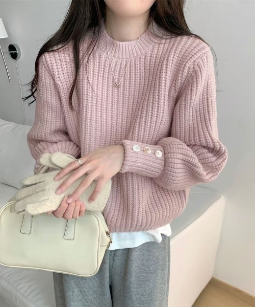 AsheKsha(アシクシャ)の「丸ネックニット(ニット/セーター・レディース・ピンク/グレー/ベージュ・F)」の3枚目の写真
