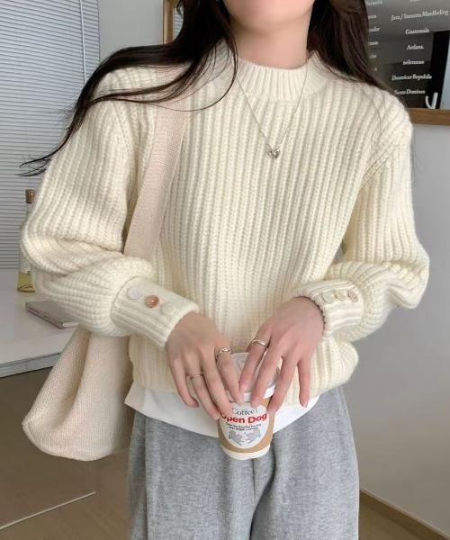 AsheKsha(アシクシャ)の「丸ネックニット(ニット/セーター・レディース・ピンク/グレー/ベージュ・F)」の9枚目の写真