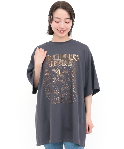 チチカカ（チチカカ）の「ホーリー箔プリントＴシャツ【ユニセックス】（Tシャツ/カットソー・レディース・チャコールグレー/オフホワイト・FREE）」の6枚目の写真