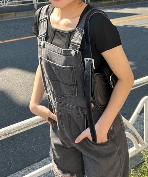 merrylatte（メリーラテ）の「ダメージワイドサロペ（サロペット/オーバーオール・レディース・ブラック・M/S）」の5枚目の写真