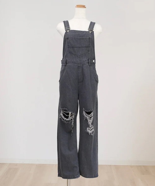 merrylatte（メリーラテ）の「ダメージワイドサロペ（サロペット/オーバーオール・レディース・ブラック・M/S）」の9枚目の写真