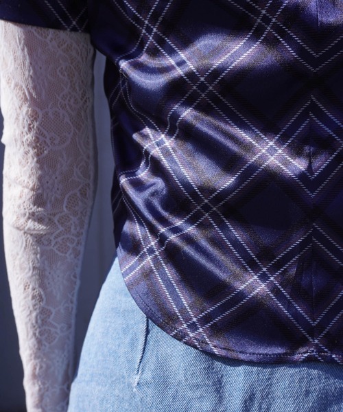 G.V.G.V.（ジーヴィージーヴィー）の「PLAID SATIN BLOUSE（シャツ/ブラウス・レディース・バーガンディー/ネイビー・ONE SIZE）」の7枚目の写真