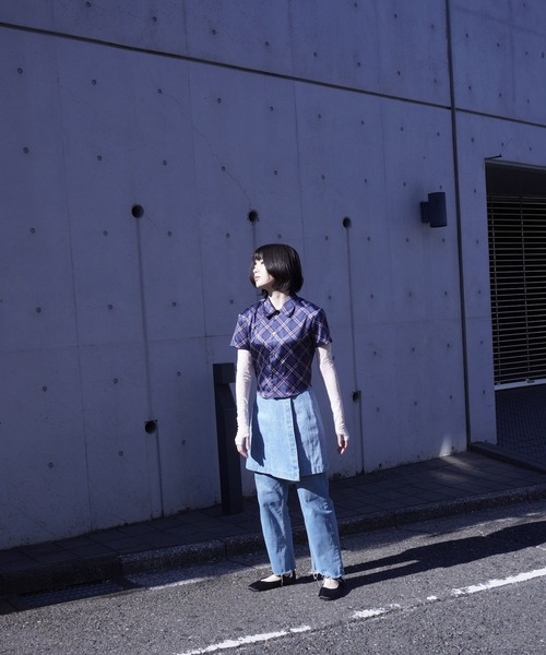 G.V.G.V.（ジーヴィージーヴィー）の「PLAID SATIN BLOUSE（シャツ/ブラウス・レディース・バーガンディー/ネイビー・ONE SIZE）」の8枚目の写真