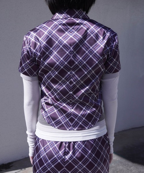 G.V.G.V.（ジーヴィージーヴィー）の「PLAID SATIN BLOUSE（シャツ/ブラウス・レディース・バーガンディー/ネイビー・ONE SIZE）」の11枚目の写真