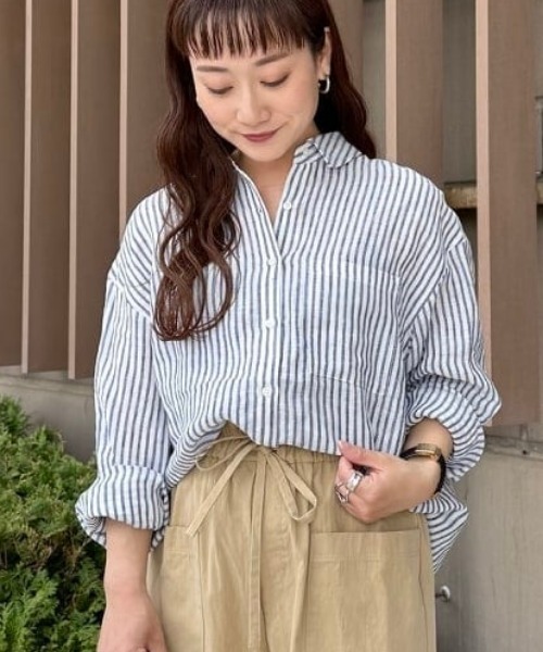 B:MING by BEAMS（ビーミングバイビームス）の「【冷房対策】ルランゼフィール リネン シャツ（S～M）（シャツ/ブラウス・レディース・ネイビー/その他1/その他/オフホワイト・MEDIUM/SMALL）」の4枚目の写真