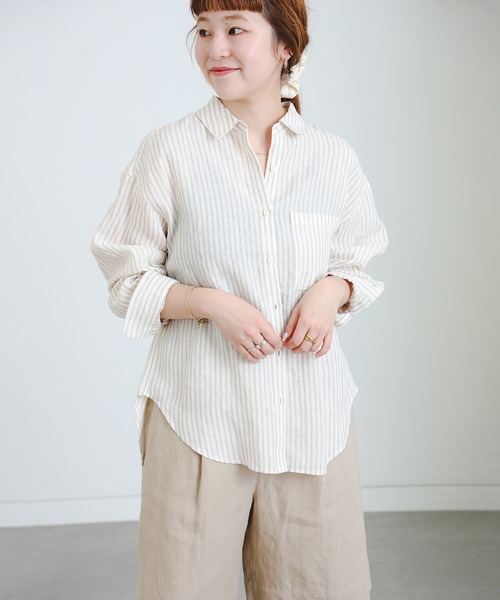 B:MING by BEAMS（ビーミングバイビームス）の「【冷房対策】ルランゼフィール リネン シャツ（S～M）（シャツ/ブラウス・レディース・ネイビー/その他1/その他/オフホワイト・MEDIUM/SMALL）」の7枚目の写真