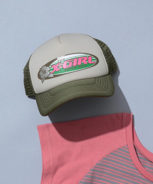 X-girl（エックスガール）の「HIBISCUS OVAL LOGO TRUCKER CAP（キャップ・レディース・ブラック/ネイビー/オリーブ・ONE SIZE）」の20枚目の写真