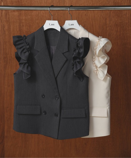 セール】shoulder frill double button vest / ショルダーフリル