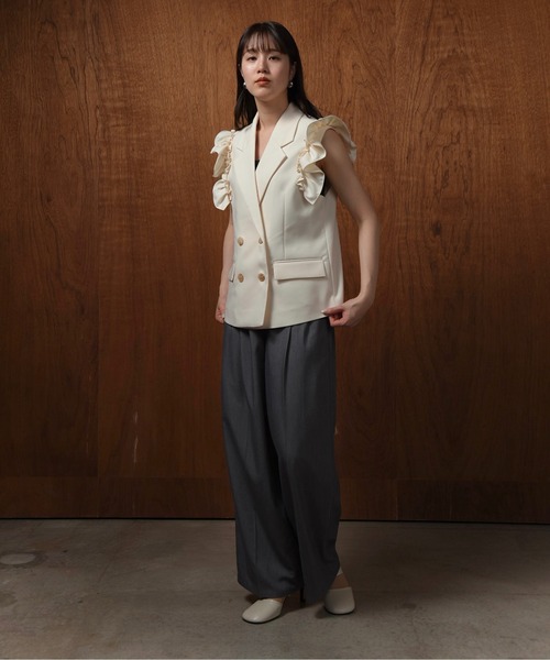 ベスト ジレ shoulder frill double button vest / ショルダーフリルダブルボタンベスト レディース セール】shoulder frill double button vest / ショルダーフリル