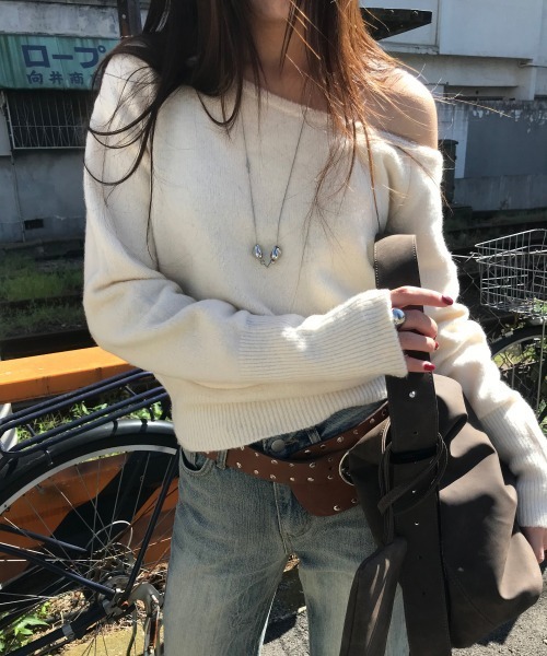 by muni:r(バイ ムニール)の「アンバランスニット(ニット/セーター・レディース・グレー/アイボリー/ブラック・FREE)」の7枚目の写真