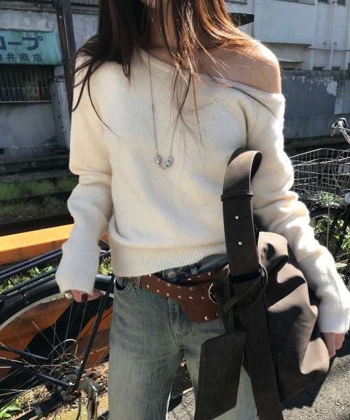 by muni:r(バイ ムニール)の「アンバランスニット(ニット/セーター・レディース・グレー/アイボリー/ブラック・FREE)」の13枚目の写真