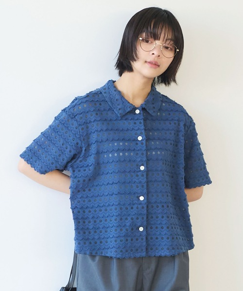 bulle de savon（ビュルデサボン）の「naminami lace ブラウス（シャツ/ブラウス・レディース・ブルー/ホワイト・FREE）」の2枚目の写真