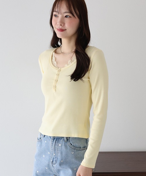BLUEEAST(ブルーイースト)の「レース付ヘンリーネックカットソー(Tシャツ/カットソー・レディース・グレー/ブラック/イエロー/ホワイト・MEDIUM)」の11枚目の写真