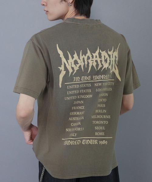 SPINNS（スピンズ）の「ピグメント加工バックプリントTシャツ/バンT風/古着風/短丈（Tシャツ/カットソー・メンズ・ブラウン/ブラック/カーキ/ホワイト・ONESIZE）」の3枚目の写真