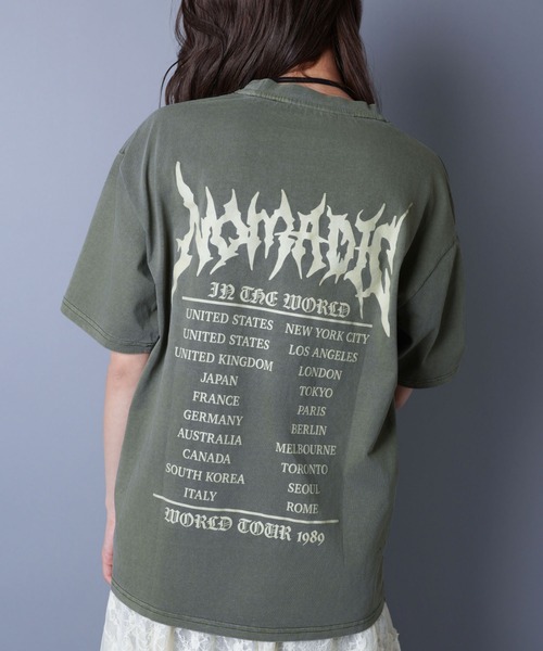 SPINNS（スピンズ）の「ピグメント加工バックプリントTシャツ/バンT風/古着風/短丈（Tシャツ/カットソー・メンズ・ブラウン/ブラック/カーキ/ホワイト・ONESIZE）」の4枚目の写真