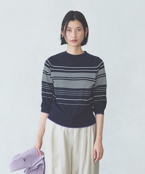 LA MARINE FRANCAISE(マリン フランセーズ)の「バイカラースタンドプルオーバー(ニット/セーター・レディース・イエロー/パープル/ネイビー系/レッド・FREE)」の2枚目の写真