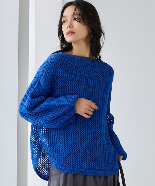 BARNYARDSTORM（バンヤードストーム）の「BARNYARDSTORM / ホールガーメントメッシュニット【『ネルソンさん』YouTubeご紹介アイテム】（ニット/セーター・レディース・チャコールグレー/ベージュ/ブラック/ブルー/ブラウン・FREE）」の5枚目の写真