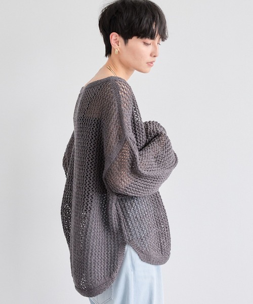 BARNYARDSTORM（バンヤードストーム）の「BARNYARDSTORM / ホールガーメントメッシュニット【『ネルソンさん』YouTubeご紹介アイテム】（ニット/セーター・レディース・チャコールグレー/ベージュ/ブラック/ブルー/ブラウン・FREE）」の7枚目の写真