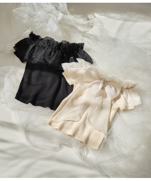 PEACH JOHN（ピーチジョン）の「タックボリュームニットトップス（Tシャツ/カットソー・レディース・ブラック/アイボリー・ONE SIZE）」の3枚目の写真