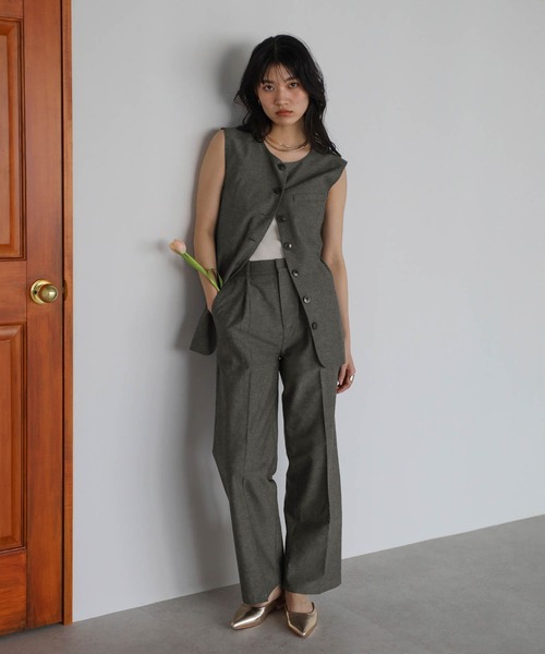 セール】linen blend long vest × pants set up / リネン混