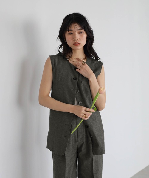 セール】linen blend long vest × pants set up / リネン混