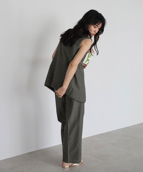 linen blend long vest × pants set up / リネン混ロングベスト