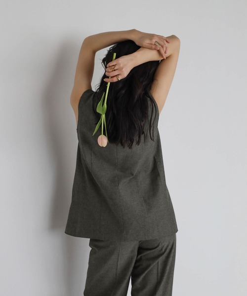 セール】linen blend long vest × pants set up / リネン混
