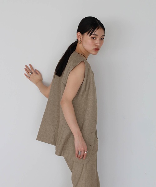 セール】linen blend long vest × pants set up / リネン混
