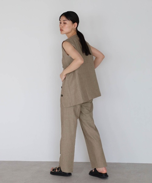 linen blend long vest × pants set up / リネン混ロングベスト