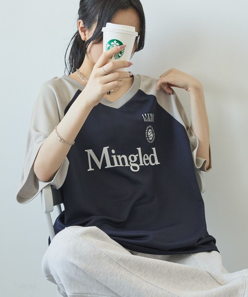 MONO-MART(モノマート)の「ゲームデザインラグランメッシュVネック半袖Tシャツ(Tシャツ/カットソー・レディース・ブラック/ネイビー系/ネイビー/ブラック系/ライトグレー/ボルドー/ライトグレー系・FREE)」の5枚目の写真