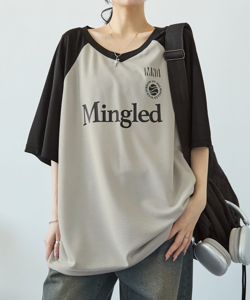 MONO-MART(モノマート)の「ゲームデザインラグランメッシュVネック半袖Tシャツ(Tシャツ/カットソー・レディース・ブラック/ネイビー系/ネイビー/ブラック系/ライトグレー/ボルドー/ライトグレー系・FREE)」の3枚目の写真