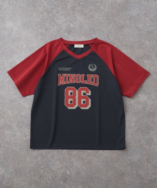 MONO-MART(モノマート)の「ゲームデザインラグランメッシュVネック半袖Tシャツ(Tシャツ/カットソー・レディース・ブラック/ネイビー系/ネイビー/ブラック系/ライトグレー/ボルドー/ライトグレー系・FREE)」の13枚目の写真