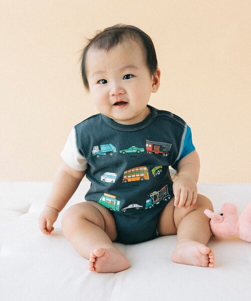 BEAMS mini（ビームスミニ）の「*ワーキングカー ロンパース 2025SS（70～80cm）（ロンパース・キッズ・ホワイト系その他5/チャコールグレー・80/70）」の6枚目の写真