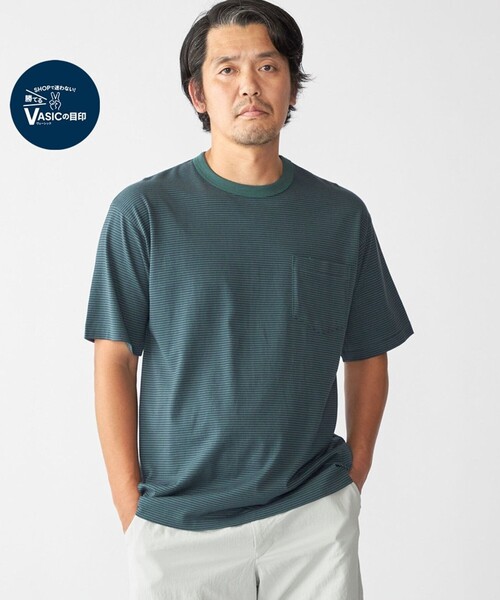 SHIPS（シップス）の「SHIPS: マイクロ ボーダー リンガー Tシャツ（Tシャツ/カットソー・メンズ・ブラウン/グリーン/ロイヤルブルー・SMALL/MEDIUM/LARGE/X-LARGE）」の2枚目の写真