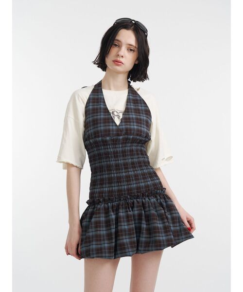 jouetie（ジュエティ）の「ホルターネックバルーンチェックシャーリングミニワンピース（ワンピース・レディース・ブラック/ブラウン・MEDIUM）」の7枚目の写真