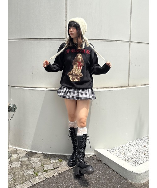 jouetie ホルターネックバルーンチェックシャーリングミニワンピース セール】ホルターネックバルーンチェックシャーリングミニ