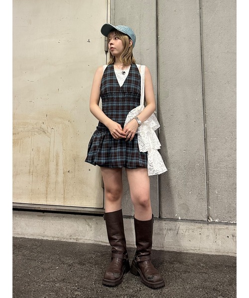 jouetie（ジュエティ）の「ホルターネックバルーンチェックシャーリングミニワンピース（ワンピース・レディース・ブラック/ブラウン・MEDIUM）」の22枚目の写真