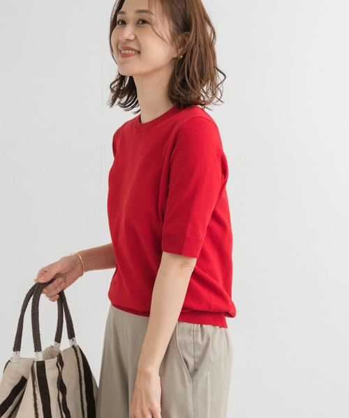 URBAN RESEARCH DOORS（アーバンリサーチドアーズ）の「『UR TECH ひやサラクール』コットンハーフスリーブKNIT（ニット/セーター・レディース・ネイビー/レッド/ブロンズ/チャコールグレー・MEDIUM）」の7枚目の写真