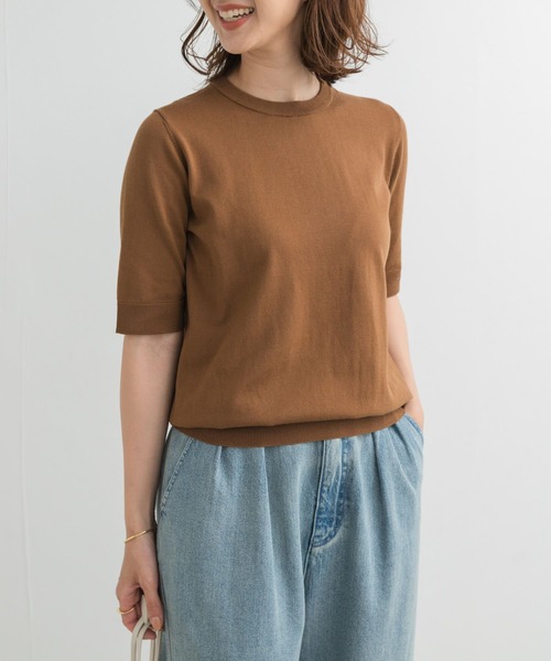 URBAN RESEARCH DOORS（アーバンリサーチドアーズ）の「『UR TECH ひやサラクール』コットンハーフスリーブKNIT（ニット/セーター・レディース・ネイビー/レッド/ブロンズ/チャコールグレー・MEDIUM）」の14枚目の写真