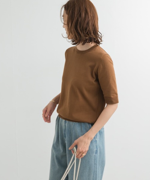 URBAN RESEARCH DOORS（アーバンリサーチドアーズ）の「『UR TECH ひやサラクール』コットンハーフスリーブKNIT（ニット/セーター・レディース・ネイビー/レッド/ブロンズ/チャコールグレー・MEDIUM）」の15枚目の写真