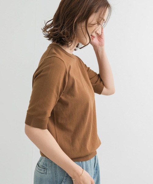 URBAN RESEARCH DOORS（アーバンリサーチドアーズ）の「『UR TECH ひやサラクール』コットンハーフスリーブKNIT（ニット/セーター・レディース・ネイビー/レッド/ブロンズ/チャコールグレー・MEDIUM）」の17枚目の写真