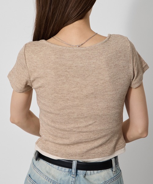 VQ（ブイキュー）の「＼フロント部分のレイヤードがカワイイ／Layered cropped cardigan / レイヤード クロップド丈 カーデ（Tシャツ/カットソー・レディース・ブラック/グレー/オートミール・FREE）」の10枚目の写真