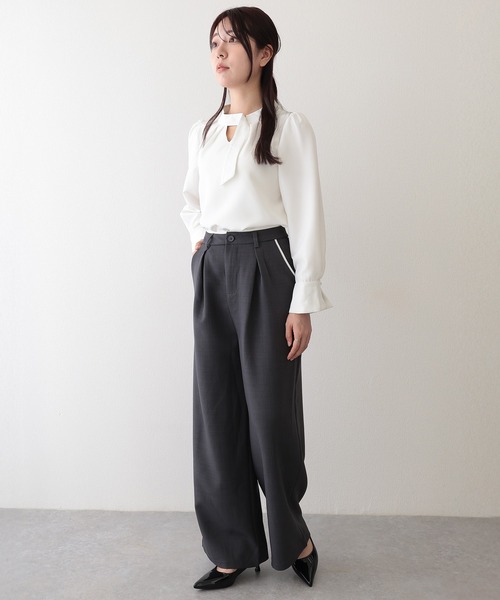 Lace Ladies(レースレディース)の「配色 インバーテッド タック ハイウエスト ワイドパンツ(その他パンツ・レディース・グレー/ブラウン/ブラック・XL/L/M/S)」の12枚目の写真