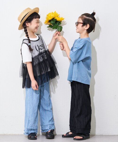 CIAOPANIC TYPY（チャオパニックティピー）の「【KIDS】レイヤードチュール付きロゴトップス（Tシャツ/カットソー・キッズ・オフホワイト/ブラック・MEDIUM/LARGE/X-LARGE/XX-LARGE/SMALL）」の3枚目の写真