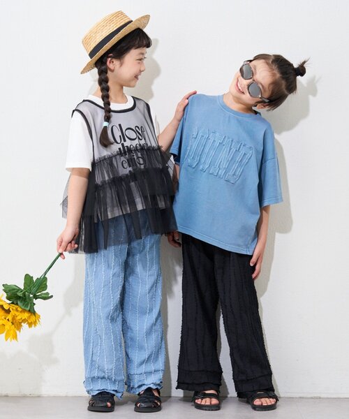 CIAOPANIC TYPY（チャオパニックティピー）の「【KIDS】レイヤードチュール付きロゴトップス（Tシャツ/カットソー・キッズ・オフホワイト/ブラック・MEDIUM/LARGE/X-LARGE/XX-LARGE/SMALL）」の4枚目の写真
