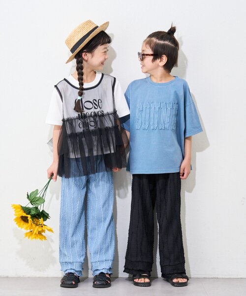 CIAOPANIC TYPY（チャオパニックティピー）の「【KIDS】レイヤードチュール付きロゴトップス（Tシャツ/カットソー・キッズ・オフホワイト/ブラック・MEDIUM/LARGE/X-LARGE/XX-LARGE/SMALL）」の5枚目の写真