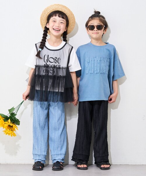 CIAOPANIC TYPY（チャオパニックティピー）の「【KIDS】レイヤードチュール付きロゴトップス（Tシャツ/カットソー・キッズ・オフホワイト/ブラック・MEDIUM/LARGE/X-LARGE/XX-LARGE/SMALL）」の6枚目の写真