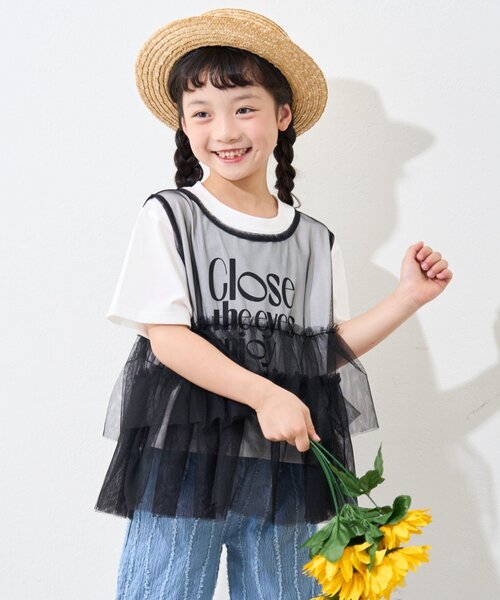 CIAOPANIC TYPY（チャオパニックティピー）の「【KIDS】レイヤードチュール付きロゴトップス（Tシャツ/カットソー・キッズ・オフホワイト/ブラック・MEDIUM/LARGE/X-LARGE/XX-LARGE/SMALL）」の7枚目の写真